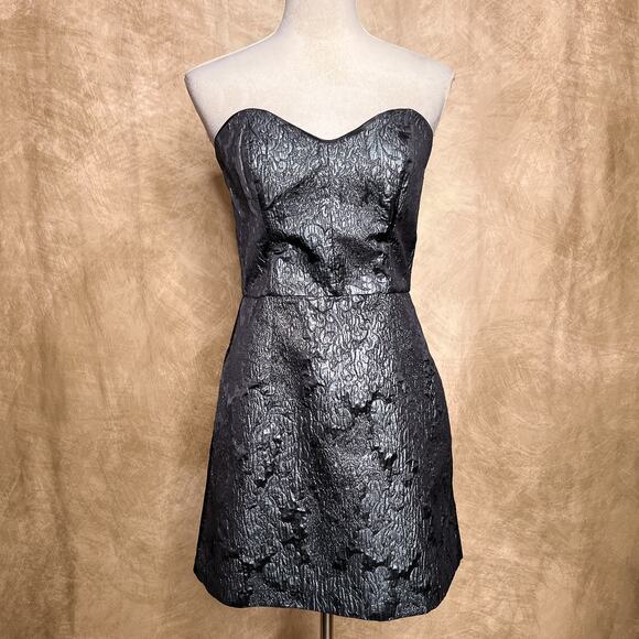 French Connection Floral Jacquard Metallic Strapless Dress Fitted Gray Party - Picture 1 of 8